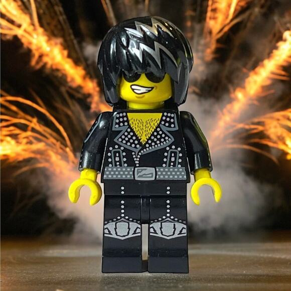 LEGO Minifigure Rockstar Rocker Black Silver Collectible Series No Guitar - Picture 1 of 7